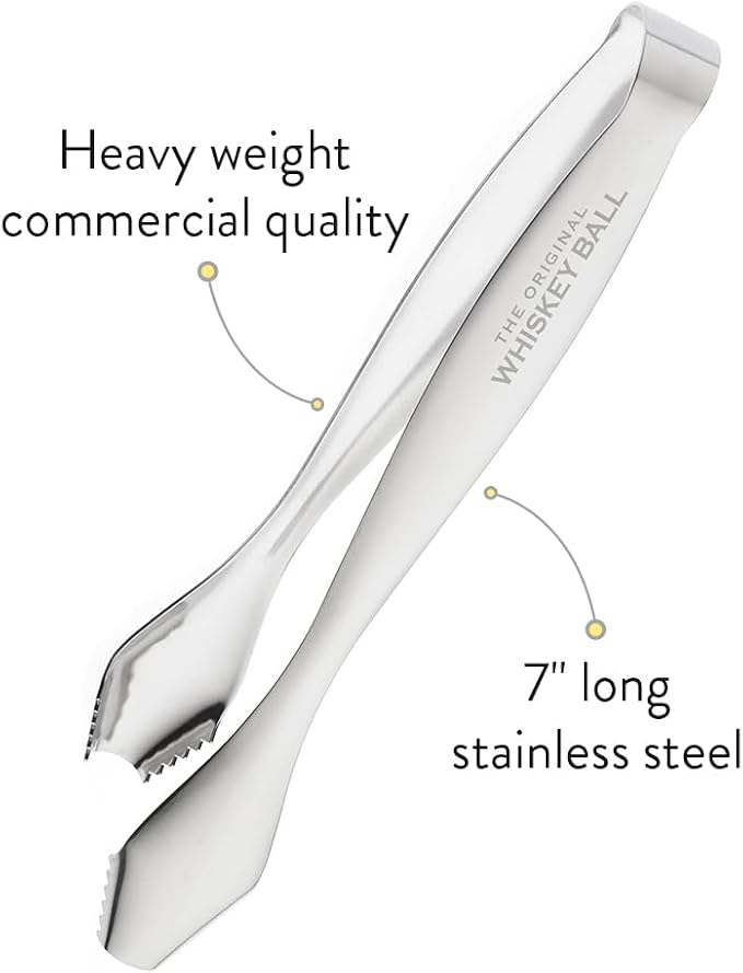 Ice Tongs For Jumbo Ice Balls and King Cubes - 18/8 Stainless Steel IceTongs for Jumbo Ice Balls and Cubes - Ideal Serving Tongs ensure a Secure Ice Grip - 7 inch Kitchen Tongs for Ice Ball