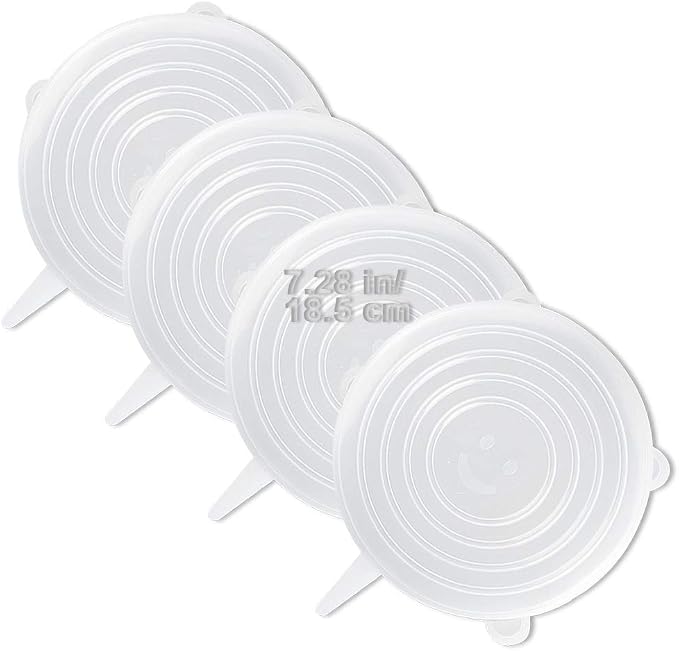 LELE LIFE 4 Pack Same Size Silicone Stretch Lids, Thicker Reusable Sturdy Silicone Container Cover, Expandable Food Storage Covers, Dishwasher and Freezer Safe, 7.28in(18.5cm)