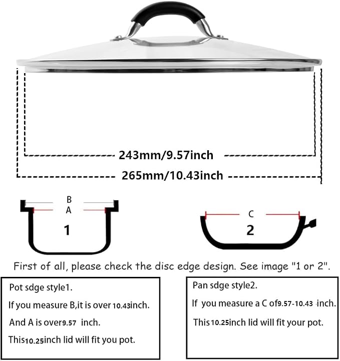 10.25 Inch Tempered Glass Lid for Lodge 10.25" Cast Iron Skillets & 5QT Dutch Ovens -Stainless Steel Handle and Rim (10.25 INCH LID)