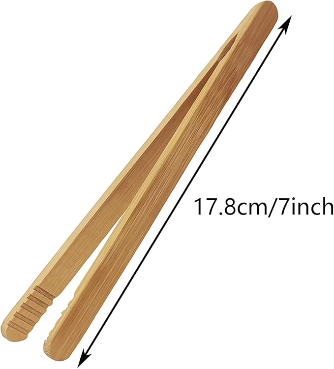 7 Inch Bamboo Kitchen Utensil Tongs for Toast, Kimchi, 8 Pcs
