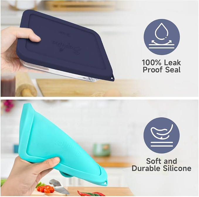 SOPHICO 3 Cup Rectangle Silicone Replacement Lids for Pyrex 7210-PC Glass | Food Grade Silicone, Leakproof、Airtight Lids, Dishwasher Microwave Safe