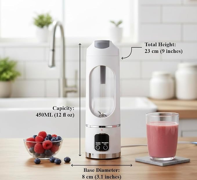Portable Blender for shakes and Smoothies 15.2 oz Personal with USB Rechargeable battery, 12 stainless steel blades. (White)