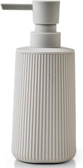 YAUKPH Small Soap Dispenser for Bathroom and Kitchen Matte Beige | Modern Farmhouse Striped Style Plastic Hand Soap Dish Soap Dispenser with Pump