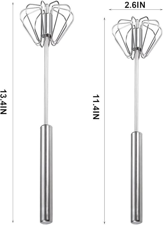 Semi-automatic Whisk, Stainless Steel Egg Beater, Versatile Milk Frother, Hand Push Rotary Whisks Mixer Stirrer for Blending, Whisking, Beating & Stirring (Silver 12+14in)