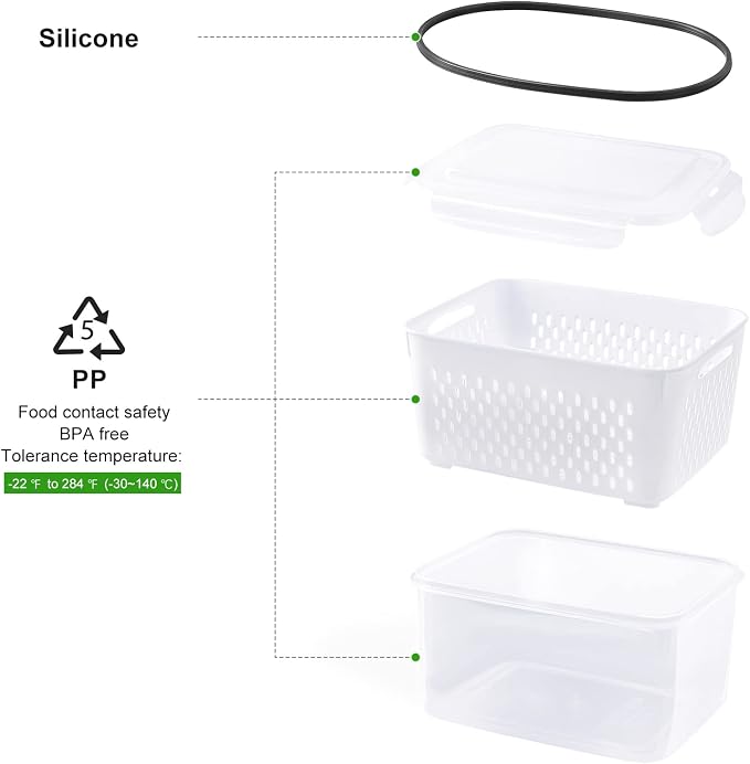 5 PCS Large Fruit storage Containers for Fridge ,Food Storage Containers | with Removable Colander Leakproof Dishwasher & Microwave safe Produce Containers Keep Fruits Vegetables Berry Fresh longer