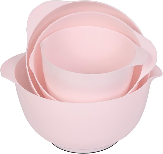 BoxedHome Mixing Bowls Set of 4, BPA Free Plastic,Microwave Safe, Pink | 4.5/3.5/2.5/1.7 quarts, Non-slip Base Large Nesting Bowl with Pour Spout, Dishwasher Safe, for Prep, Cooking,Baking
