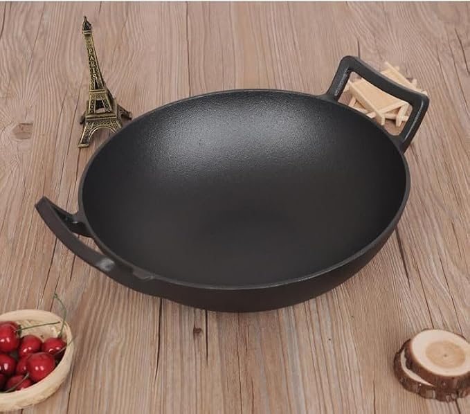 Cast Iron Wok with Lid, Cookware with Handles, Including Induction (12 inch with Lid)