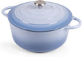 Nuovva Enamelled Cast Iron Dutch Oven Pot with Lid 6.4 Quart Non Stick Casserole Pot-Heavy Duty & Oven Safe up to 500° F for Bread Baking, Braising, Stews, Roasting - 28cm Coastal Blue
