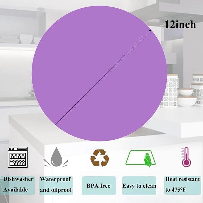 Multi-Purpose Silicone Original Microwave Mat | BPA Free, Food Grade Safe, Heat Resistant to 475°F, Dishwasher Safe - Splatter Guard, Hot Pad, Pot Holder, Minimize Mess,12 Inch, 2PCS (Purple)
