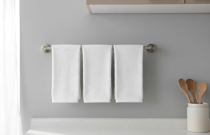 White Kitchen Hand Dish Towels, Set of 3, 100% Cotton, 18" x 28" | Terry Loop Textured, Soft & Absorbent Cleaning Cloth, Quick Dry, Multipurpose for Everyday Use