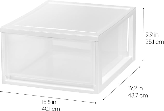 IRIS USA 2-Pack 30 Qt. Stacking Drawer Organizer with Sliding Drawer, White | Store clothing, accessories, pantry items, and household essentials around your home with organized storage solutions