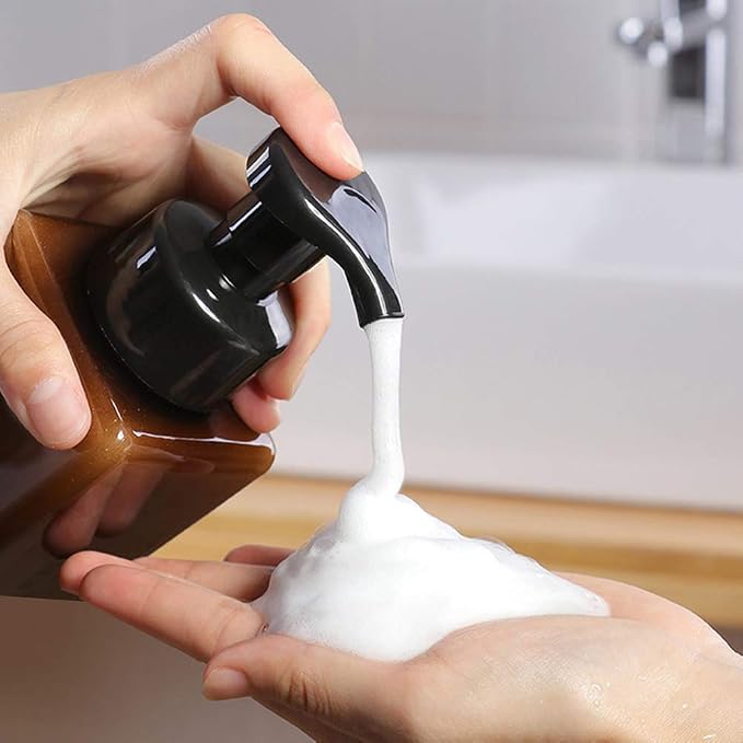 Foaming Soap Dispenser, 9oz Plastic Refillable Pump Bottle, 2 Pack, Amber | Hand Dispenser for Liquid Soap, Shampoo & Body Wash – Saves Soap with Rich Foam, Reusable, Easy to Refill, BPA-Free