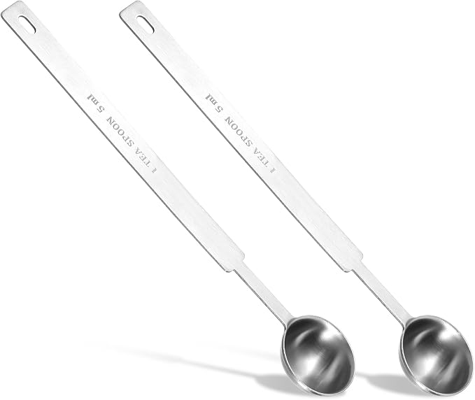 2 Pcs Teaspoons Measuring Spoon, 5 Gram Scoop, Stainless Steel Measuring Spoons, 1 Teaspoon (5 mL | 5 cc | 1/6 oz | 1/3 Tablespoon), Dishwasher Safe, Metal Measuring Spoons for Cooking & Baking