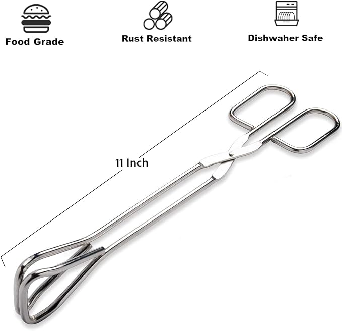 Hiash 11" Heavy Duty Stainless Steel Kitchen Scissor Tongs with Comfortable Ergonomic Grip, Heat Resistant Tongs for Cooking & BBQ, Set of 2