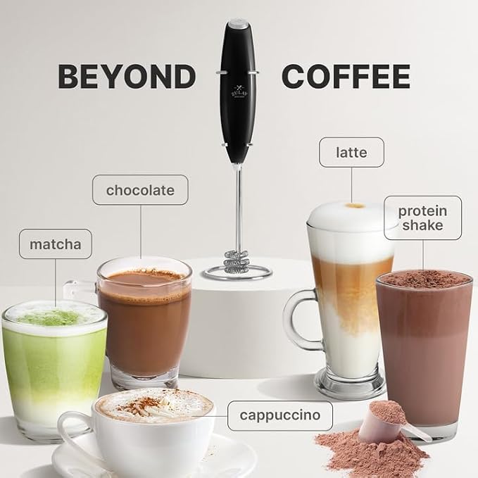 Zulay Powerful Milk Frother for Coffee with Upgraded Titanium Motor - Handheld Electric Whisk, Milk Foamer, Mini Mixer & Coffee Blender for Frappe, Latte, Matcha, No Stand - Ultra Black