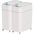 2-Pack - Bathroom Trash Can Automatic Touchless - Motion Sensor Garbage Can | 2 Gallon Waste Basket for Bedroom, Laundry room, Small Spaces - Narrow Automatic Trash Bin - White with Grey Edge