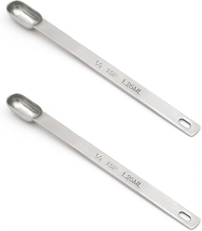 2PCS 1/4TSP(1.25ML) Measuring Spoon, Stainless Steel Long Handle Teaspoons | High Precision, Food-Grade Stainless Steel, ‌Rust-Free, Dishwasher-Safe, Easy-Read Markings, Multi-Purpose, Sturdy & Durable