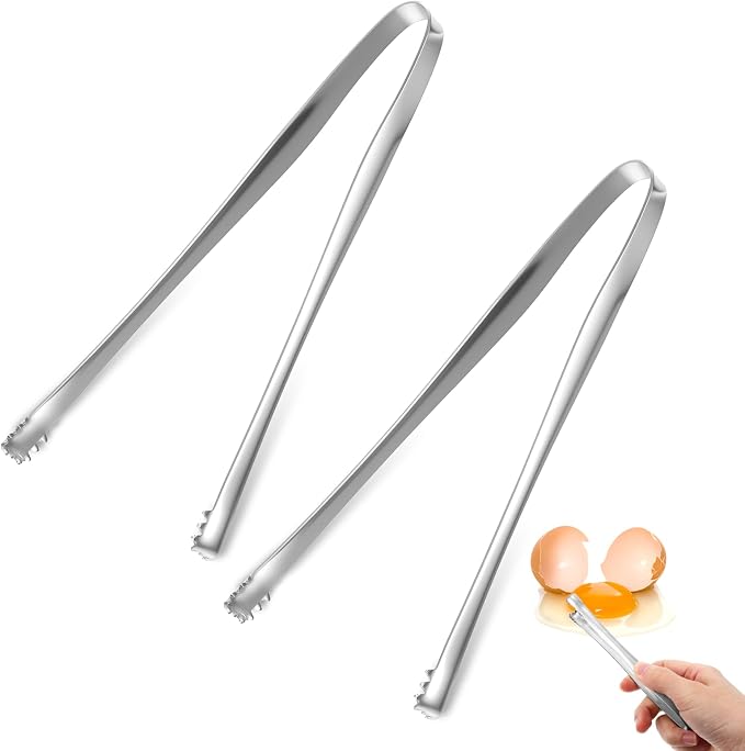 2PCS Egg Chalaza Removal Tool,Stainless Steel Small Ice Tongs | Toothed Design Eggshell Fragment Membrane Remover Tong,Multipurpose Kitchen Tool for Cooking Food Cake Bakers Pastry Chefs