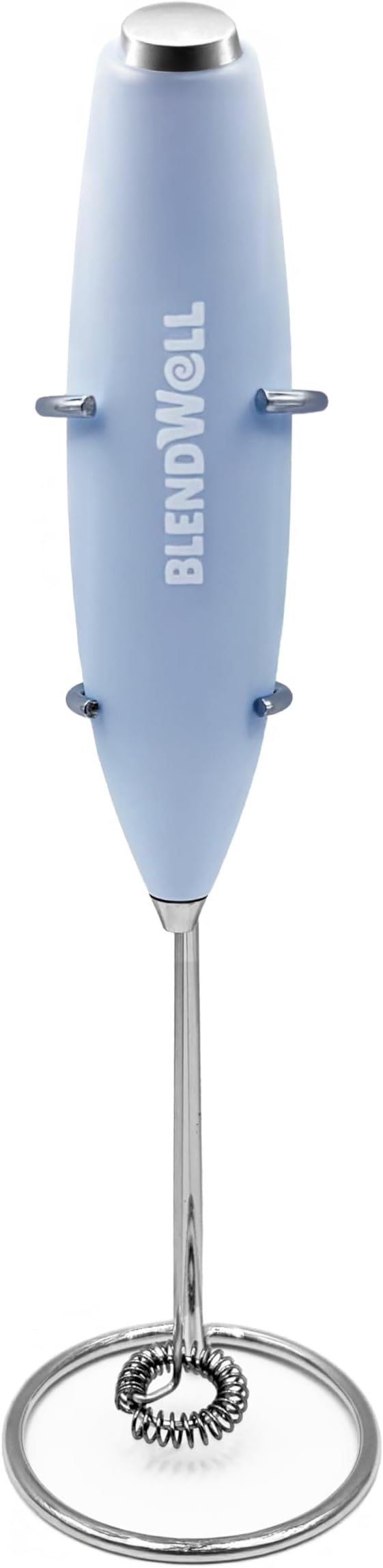 BlendWell Electric Milk Frother for Matcha and Coffee, Handheld Battery Operated Drink Mixer with Stand, Stainless Steel Whisk, Light Blue