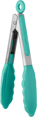 U-Taste Kitchen Tong for Cooking, 600ºF Heat-Resistant Tps, 7in/Aqua Sky | Small Mini Silicon Tongs for Serving Food, Short Salad Thong with Non Stick Rubber Tips & 18/8 Stainless Steel Handle