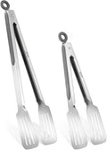 Tongs for Cooking, Set of 2 Metal Spatula Tongs for Grilling, Gray | 9 inch & 12 inch, Flat Spatula Head, Comfortable Handle, Strong Grip, Easy Pull Lock, Flipping Utensil