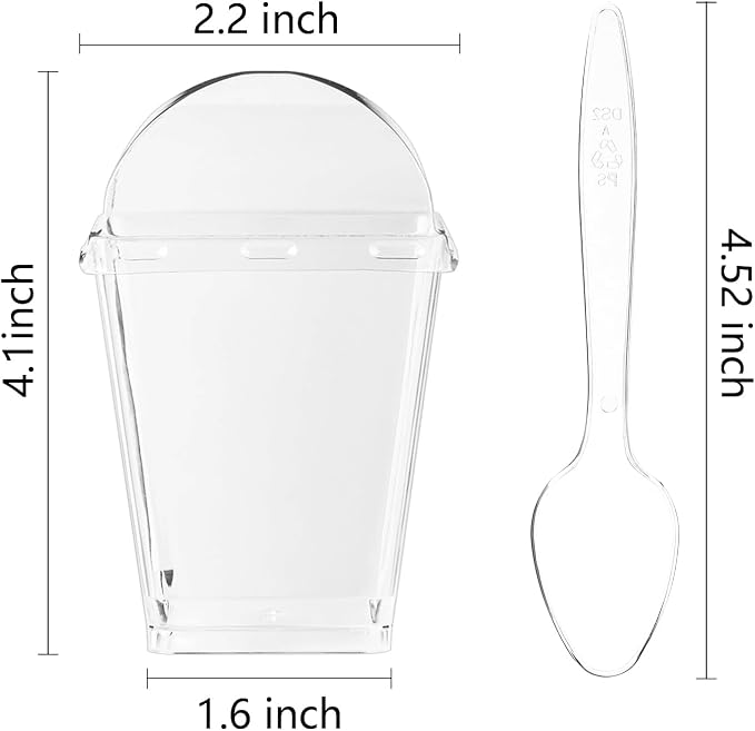 5 oz Plastic Dessert Cups with Lids and Spoons, 30 Pack | Clear Square Mini Reusable Parfait Appetizer Cups, Shooter Serving Cups, Party Dessert Shot Glasses for Tasting