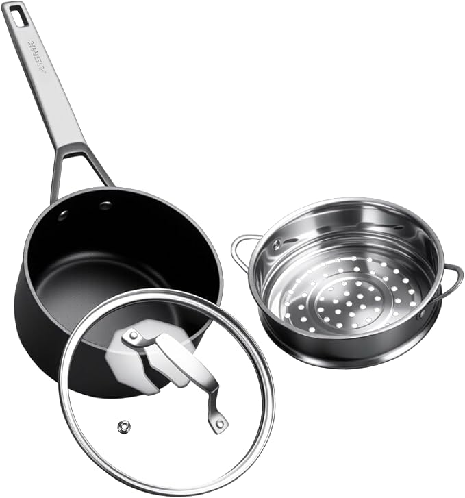 MsMk 2.5 QT Saucepan with Lid & Steamer, Nonstick Induction Cooking Pot | Non Toxic, Even Heating, Easy Clean, Dishwasher & Oven Safe, suitable for gas & electric & induction stoves, PFOA & PFAS Free