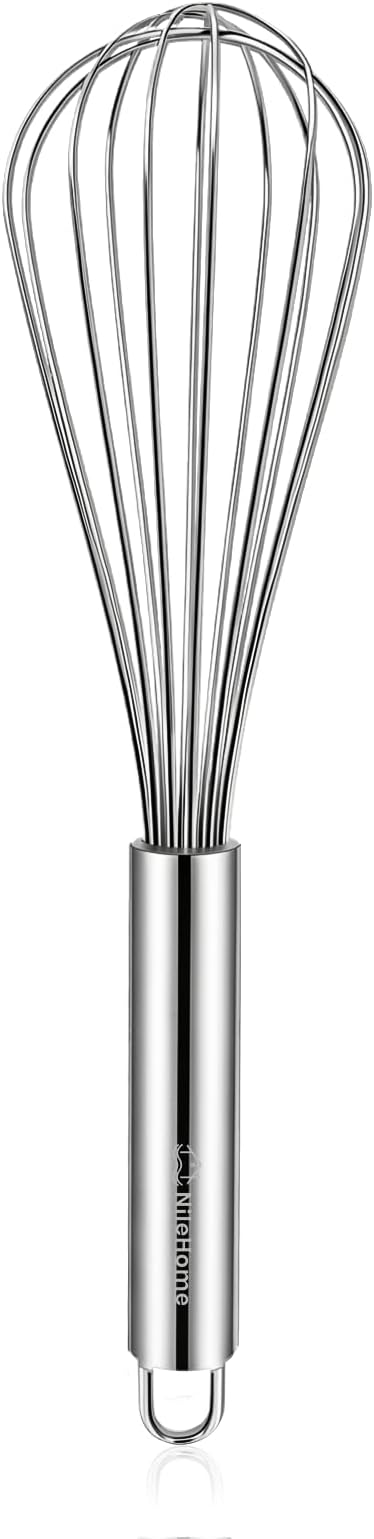 NileHome Stainless Steel Whisk 10" Kitchen Whisk Wisking Tool Kitchen Wisk Wire Whisks for Cooking, Whisking, Blending, Beating, Stirring