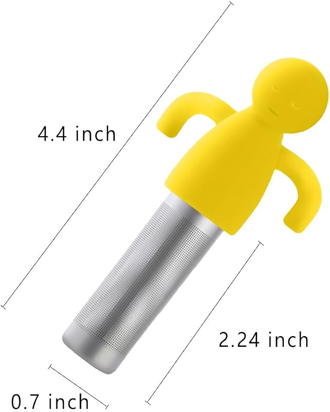 Leden Tea Infuser for Loose Leaf Tea Extra Fine Mesh Tea Steeper, Yellow | Stainless Steel Fun Person-shaped Design Tea Strainer Filter with Silicone Handle for Loose Tea Ball for Cup Mug