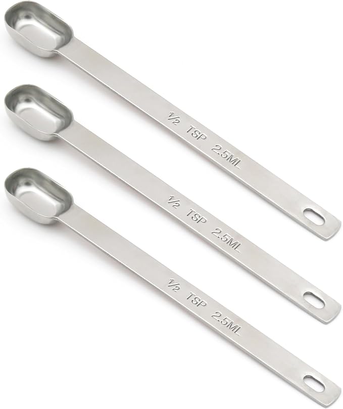 3PCS 1/2TSP(2.5ML) Measuring Spoon, Stainless Steel Long Handle Teaspoons | High Precision, Food-Grade Stainless Steel, ‌Rust-Free, Dishwasher-Safe, Easy-Read Markings, Multi-Purpose, Sturdy & Durable