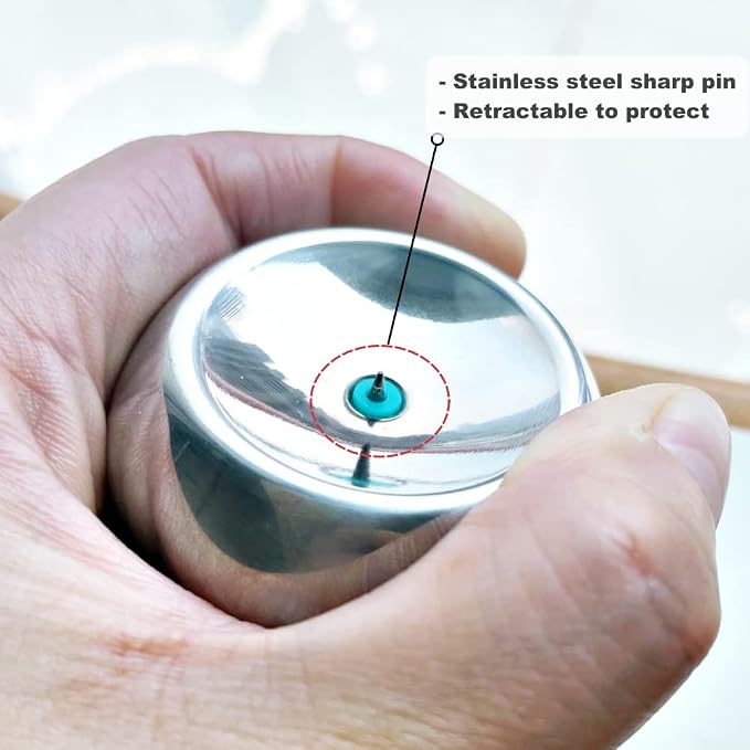 Jawbush Stainless Steel Egg Piercer - Heavy Duty Egg Hole Puncher for Hard Boiled Eggs with Retractable Pin & Non-Slip Base - Easy Peel Tool for Meal Prep, Keto & Bento, Blue 2 Pack