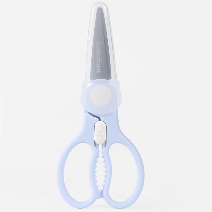 Premium Stainless Steel Portable Baby Food Safety Scissors, Detachable Feeding Shears for Toddlers Infant Kids Food Cutting Meats Noodles Vegetables with Protactive Cover