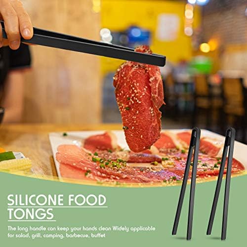 Patelai 2 Pcs 11.8 Inch Silicone Tongs for Cooking Silicone Tweezer Trivet Toaster Tongs Long Heat Resistant Kitchen Grilling Serving Utensils for Food BBQ, Pan Fried Steak, Salad(Black)