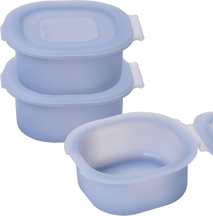 Air Fryer Egg Pan with Lid, 3 Pack Silicone Square Egg Molds, Nonstick 3 Inch Square Container for Sqaure Breakfast Egg - Blue