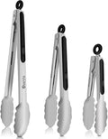 Stainless Steel Cooking Tongs Set of 3 - Heavy Duty 12/9/7 Inch Locking Tongs, Heat Resistant to 600 Degrees, Food Grade Kitchen Metal Tong for Food, Salad, & BBQ - Dishwasher Safe