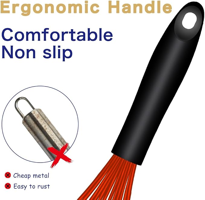 OYV Red Silicone Whisk Set of 3, 8/10/12 Inch, Dishwasher Safe | Sealed Waterproof Handles, Non-Scratch Silicone-Coated Wires, Nonstick-Safe, Durable Stainless Steel Cores, Easy To Clean