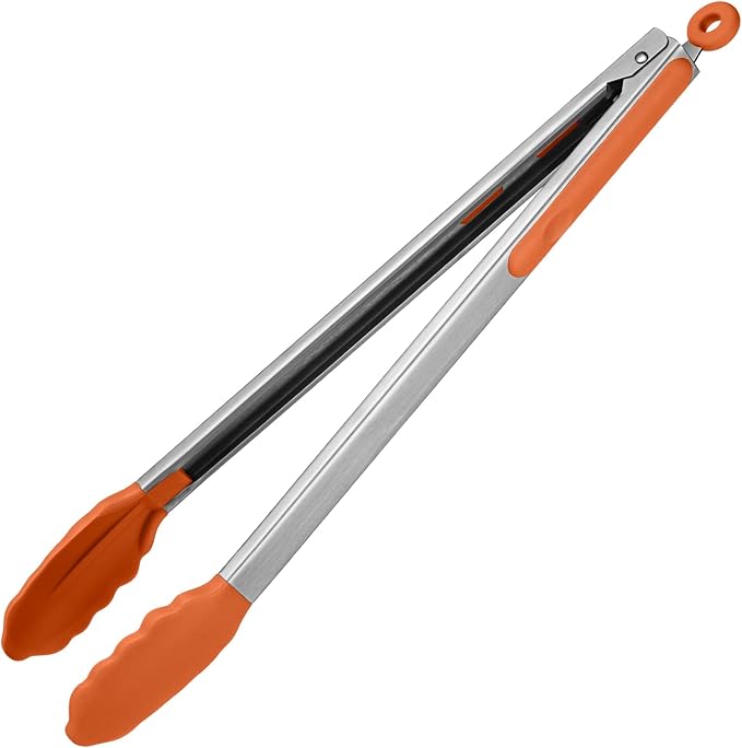 U-Taste Kitchen Tong for Cooking, 600ºF Heat-Resistant Tps, 16in/Orange | Extra Long BBQ Tongs, Large Tong for Grilling/Grabbing, Big Thong with Nonstick Silicone Tps & 18/8 Stainless Steel Handle