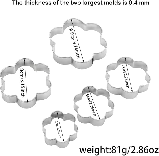 MrCookie Flower Cookie Cutters Stainless Steel.,5-Pack–2.05"-3.74"