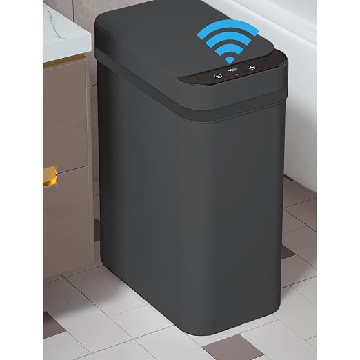 Yatmung 4 Gallons Bathroom Trash Can Automatic Touchless - Smart Trash Can | 15.5 Liters Slim Electric Trash Bin Motion Sensor - Narrow, Plastic - Skinny Garbage Can with Lid ( Matte Black )