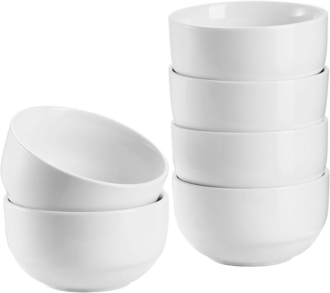 DOWAN 10 OZ Small Bowls, Ice Cream Bowls - 4.25" Ceramic Dessert Bowl Set of 6 - Porcelain Small Cereal Bowls, Side Dishes Dipping Bowl for Portion Control - Dishwasher Microwave Safe（Soft White
