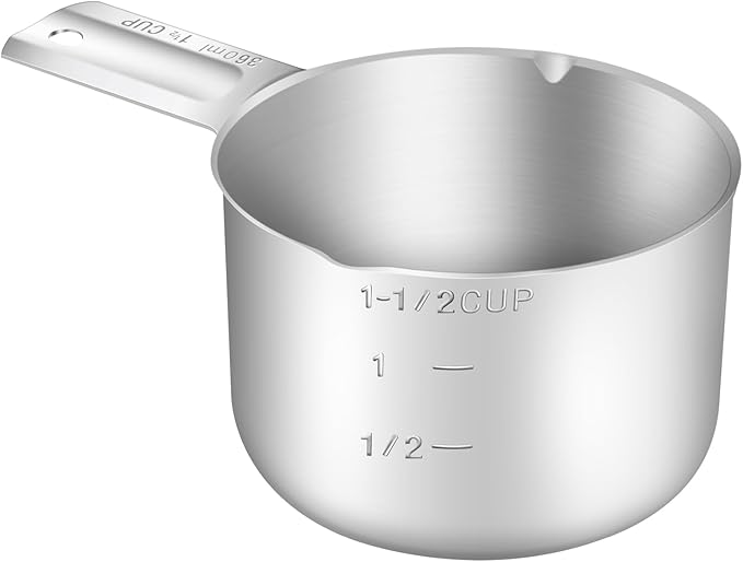 1PCS 1-1/2CUP(360ml) Measuring Cup, 18/8 Stainless Steel Measure Scoop | High Precision, Food-Grade 304 SS, ‌Rust-Free, Dishwasher-Safe, Easy-Read Markings, Multi-Purpose, Sturdy & Durable