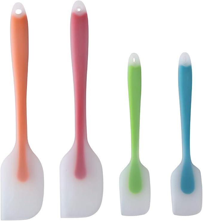 HiramWare Silicone Spatula Set of 4 - Heat Resistant Flexible Spatula 450F with Stainless Steel Core - Food Grade Premium Good Grip Kitchen Utensils - Seamless, Heavy Duty, BPA Free, Dishwasher Safe