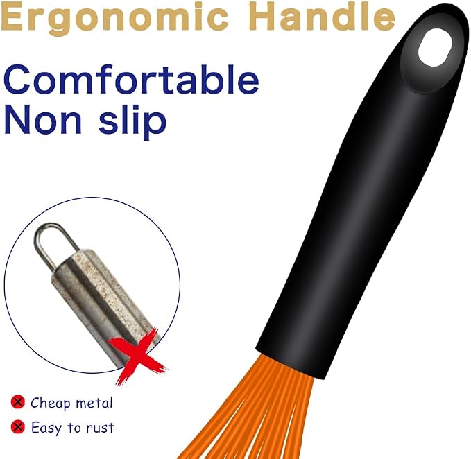 OYV Orange Silicone Whisk Set of 3, 8/10/12 Inch, Dishwasher Safe | Sealed Waterproof Handles, Non-Scratch Silicone-Coated Wires, Nonstick-Safe, Durable Stainless Steel Cores, Easy To Clean