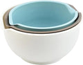 Set of 3 Mixing Bowls with Pour Spout-Nesting Design Saves Space - Non-Slip, BPA Free, Dishwasher Safe Plastic - Kitchen Cooking and Baking Supplies (Blue Grey white)