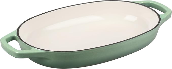 EDGING CASTING Enameled Cast Iron Oval Dutch Oven Pot with Lid, Dutch Oven for Sourdough Bread Baking, Bread Oven, Bread Dutch Oven, Oval Bread Pan, 5qt, Sage Green