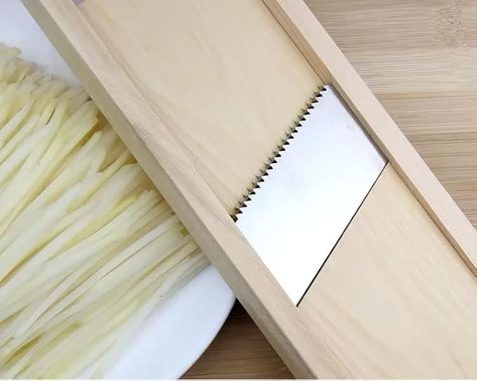 Korean Carrot Julienne Shredder Solid Wood Food Grater, Non-Detachable Stainless Steel Blade Veggie Cutter with Safety Hand Guard, For Potato Radish Onion Slicing & Shredding