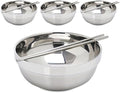 4 Pack 40 Oz Stainless Steel bowl set with chopsticks, Metal Double=walled Insulated noodle bowl, cereal, Ice Cream, Soup, Korean Ramen, 7 Inch