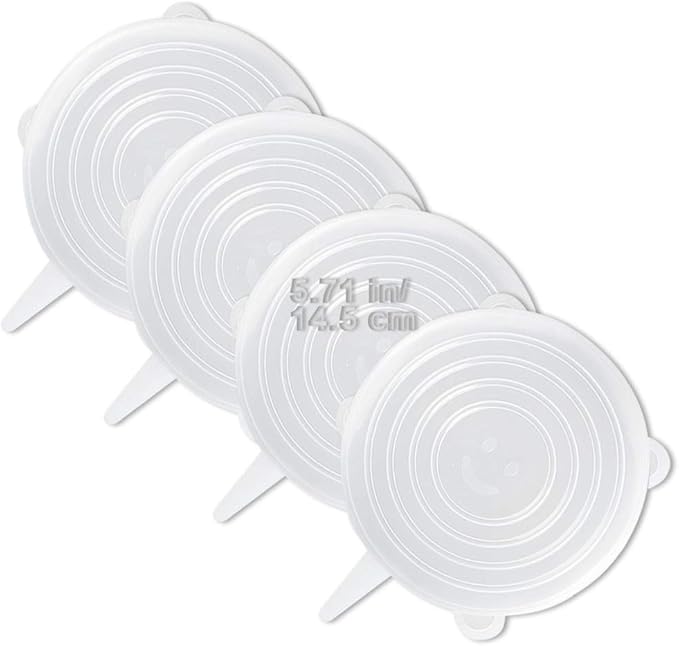 LELE LIFE 4 Pack Same Size Silicone Stretch Lids, Thicker Reusable Sturdy Silicone Container Cover, Expandable Food Storage Covers, Dishwasher and Freezer Safe, 5.71in(14.5cm)