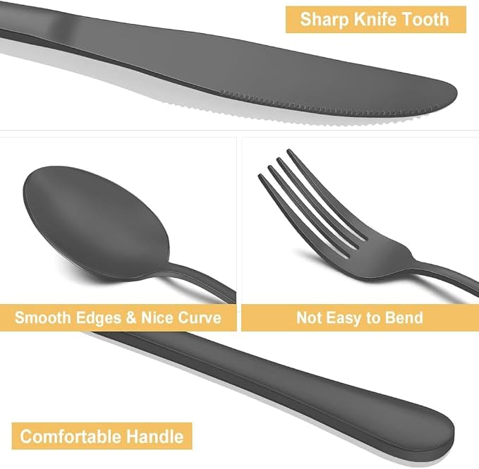 Matte Black Silverware Set for 8, 40 Pieces Stainless Steel Flatware Cutlery Set, Tableware Kitchen Utensil Set, Include Knives Spoons Forks, Dishwasher Safe (Matte Black)