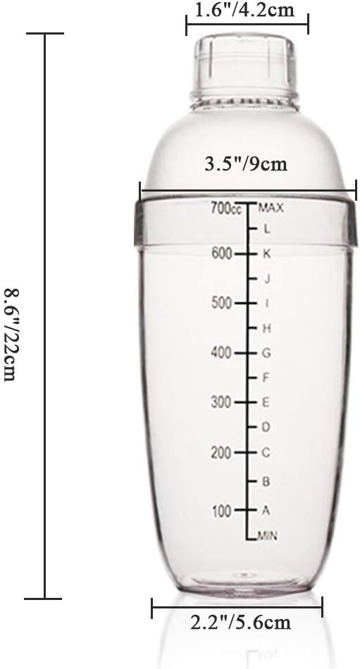 Plastic Cocktail Shaker, Hand Drink Mixer Boba Tea Shaker Cup with Scales,Bar Tool Transparent (24 oz / 700cc)